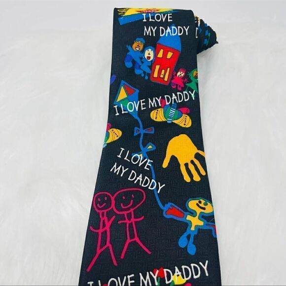 Ralph Marlin Men's Vintage 90's I Love My Daddy Necktie Daddy's Drawings Vivid - Picture 4 of 8